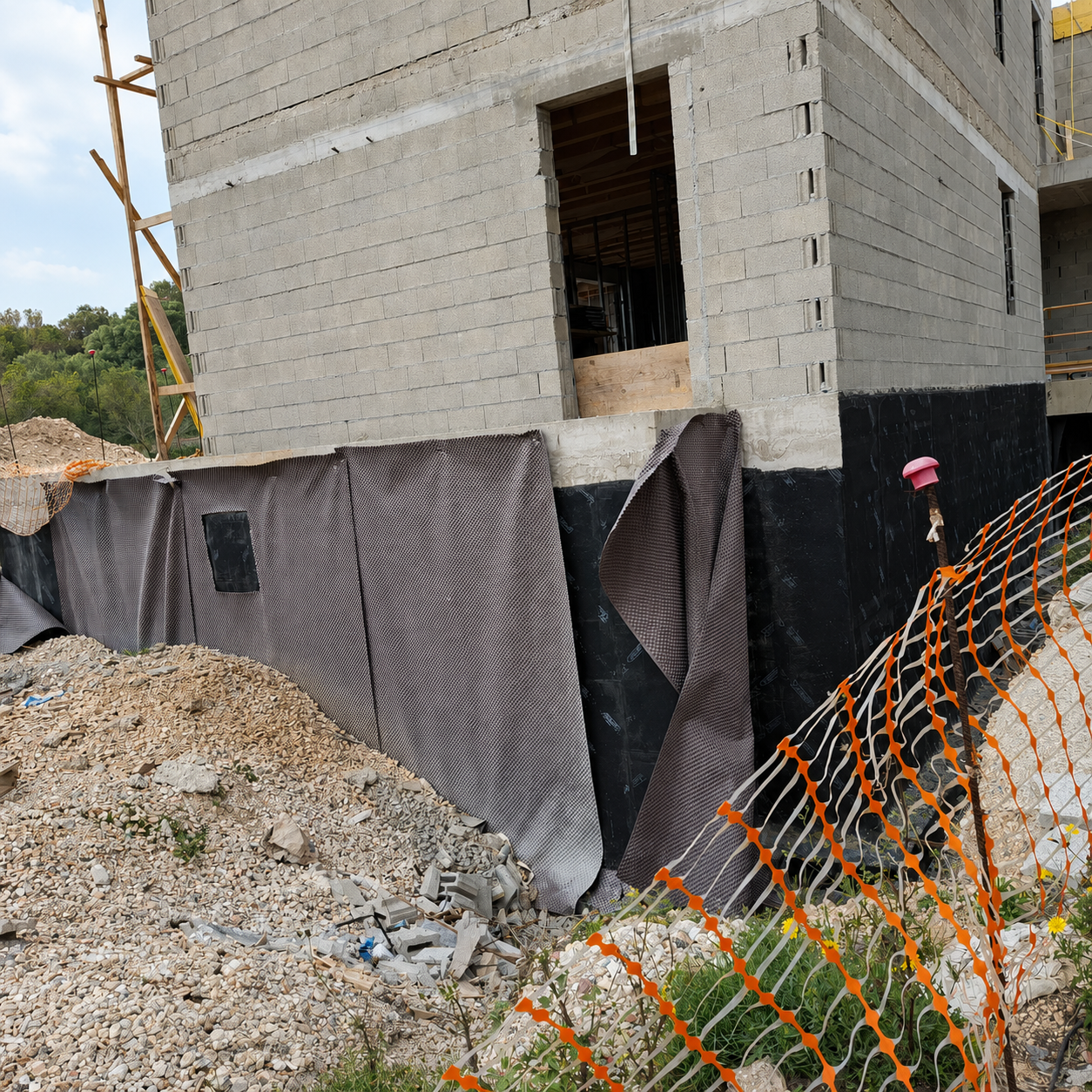 Fachada en construcción con impermeabilización